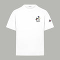 White Moncler short-sleeve T-shirt with logo patch on left chest and sleeve
