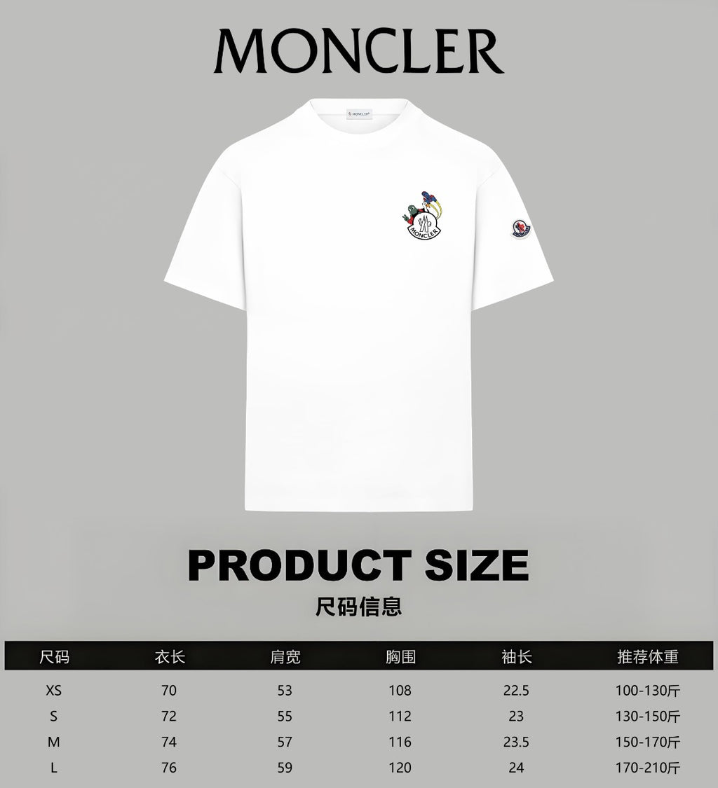 White Moncler short-sleeve T-shirt with small chest logo and sleeve patch