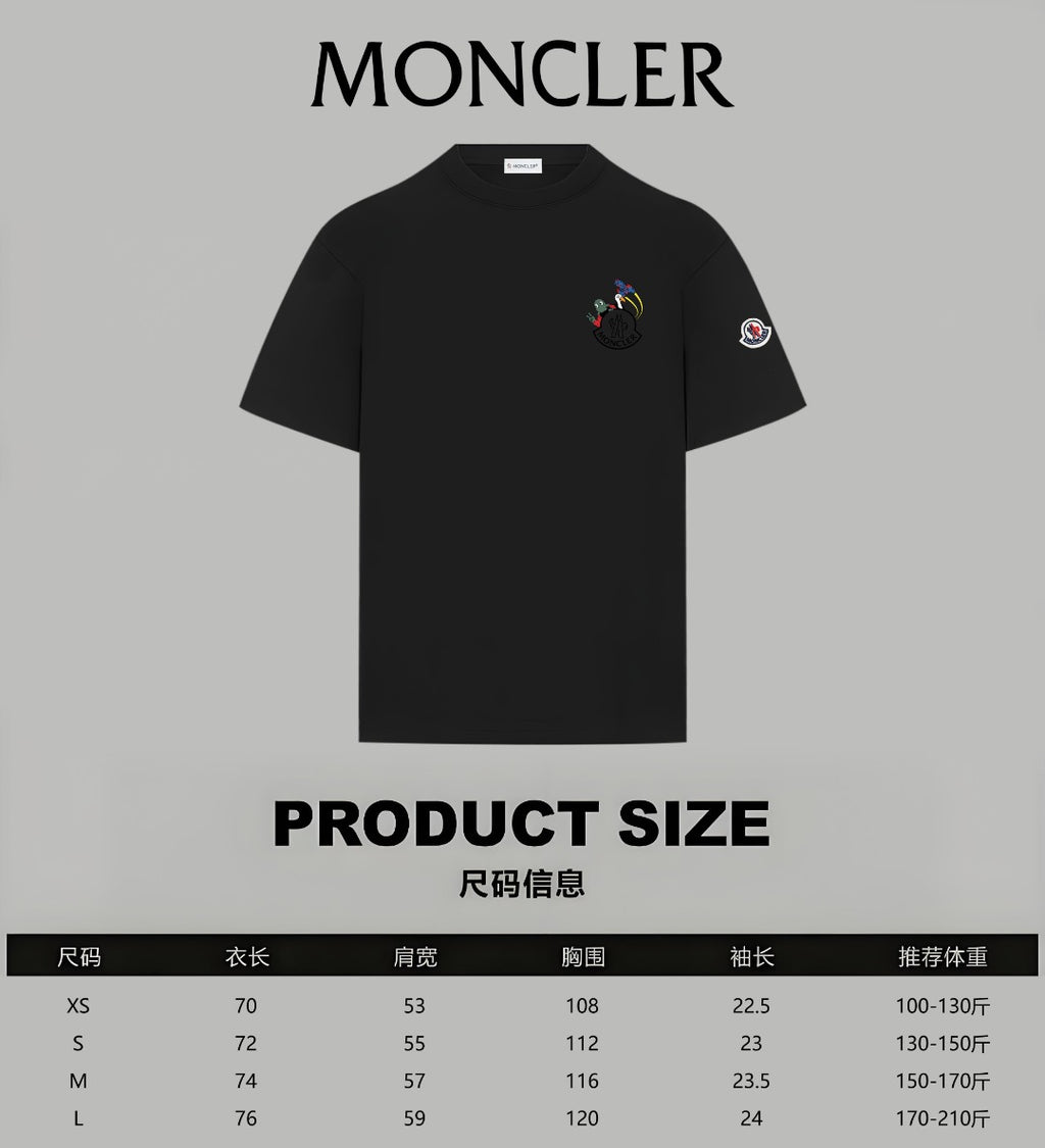 Black Moncler crewneck T-shirt with chest emblem and sleeve patch