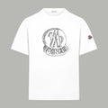 Moncler short-sleeve T-shirt in white with circular front graphic and sleeve patch
