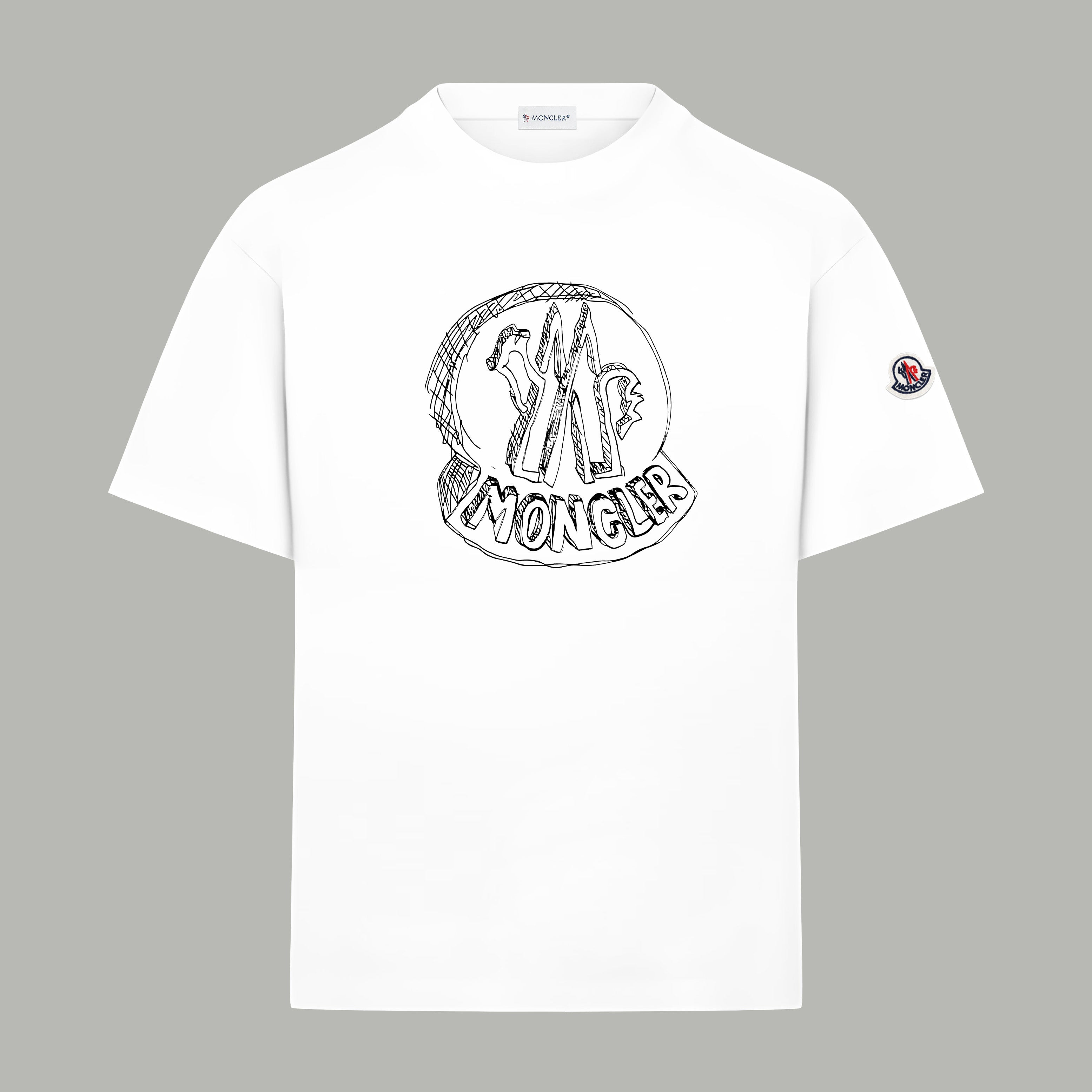 Moncler short-sleeve T-shirt in white with circular front graphic and sleeve patch