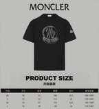 Black Moncler short-sleeve T-shirt with front logo graphic and sleeve patch