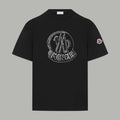Black Moncler short-sleeve T-shirt with front logo graphic and small sleeve patch