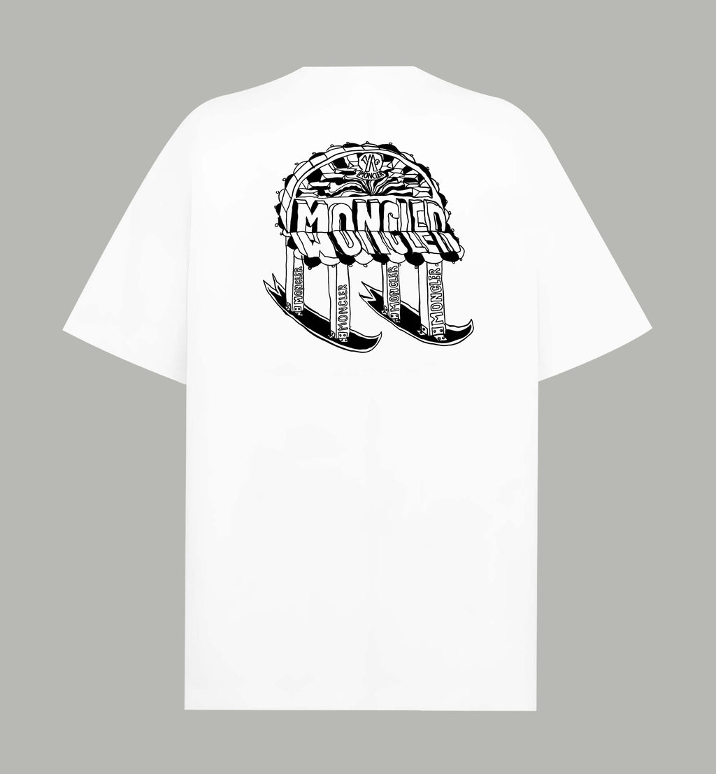 White short-sleeve T-shirt with large back logo graphic