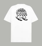 White short-sleeve T-shirt with large back logo graphic
