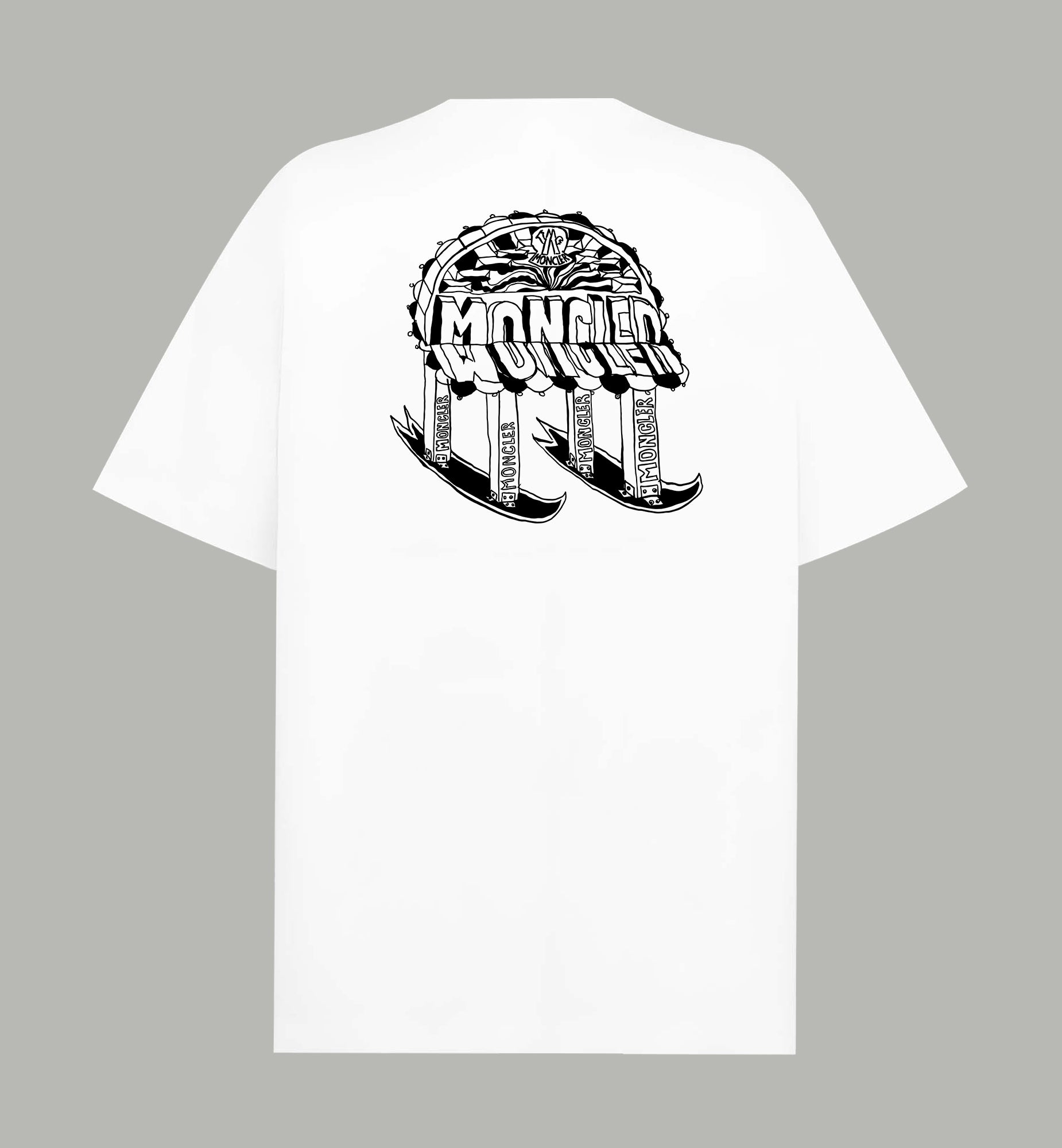 White short-sleeve T-shirt with large back logo graphic