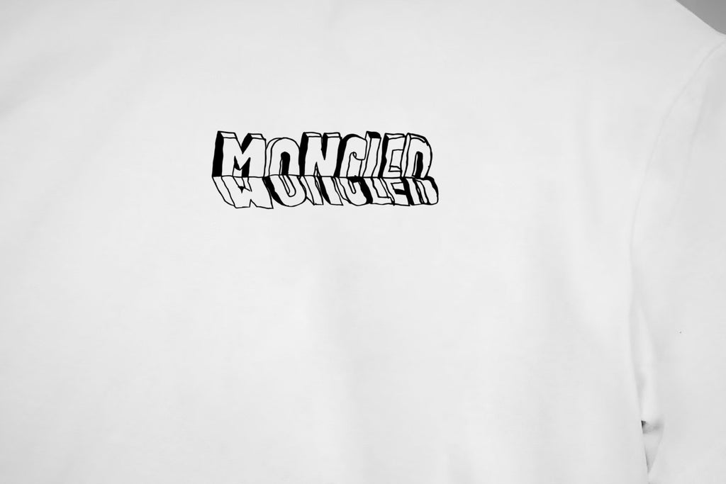 White short-sleeve T-shirt with black chest logo print