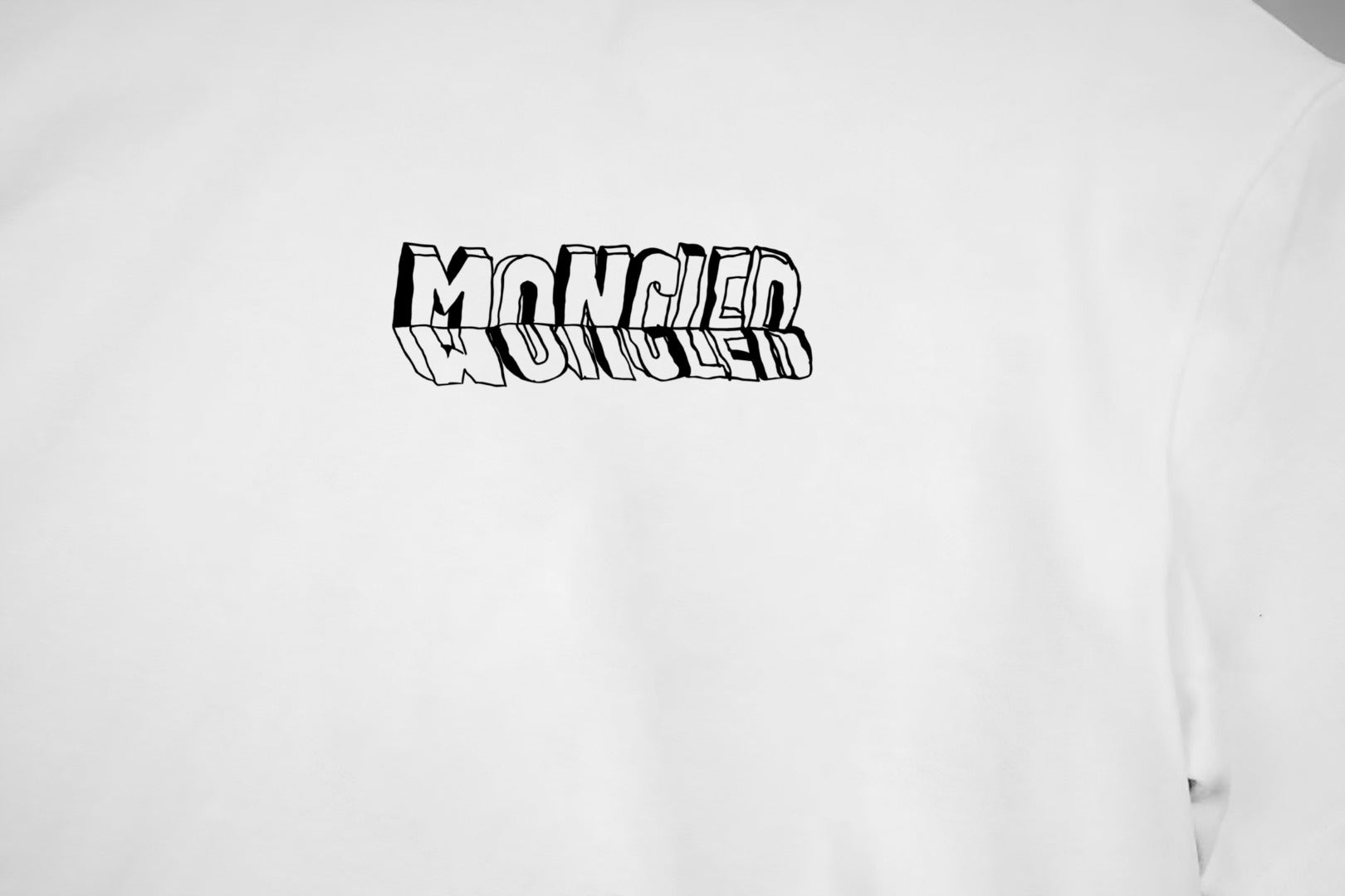 White short-sleeve T-shirt with black chest logo print