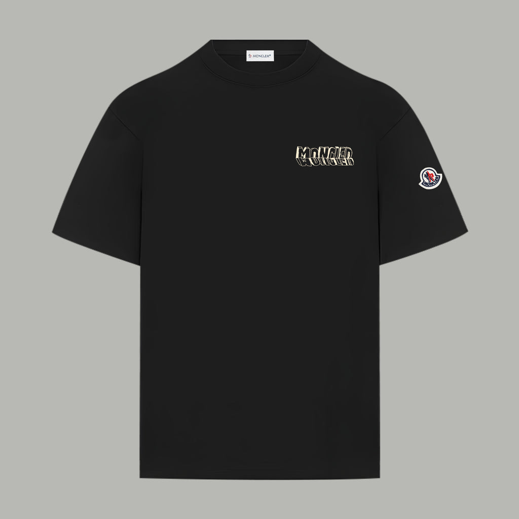 Black Moncler short-sleeve T-shirt with small chest logo and sleeve patch