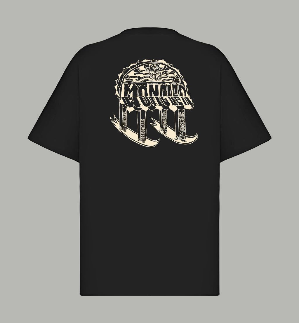 Black Moncler short-sleeve T-shirt with large back graphic logo