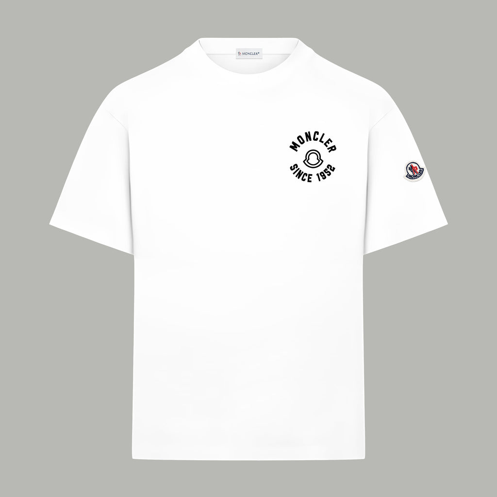 Moncler short-sleeve T-shirt, white, chest logo and sleeve patch