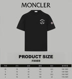 Black short-sleeve crewneck T-shirt with Moncler chest emblem and sleeve patch