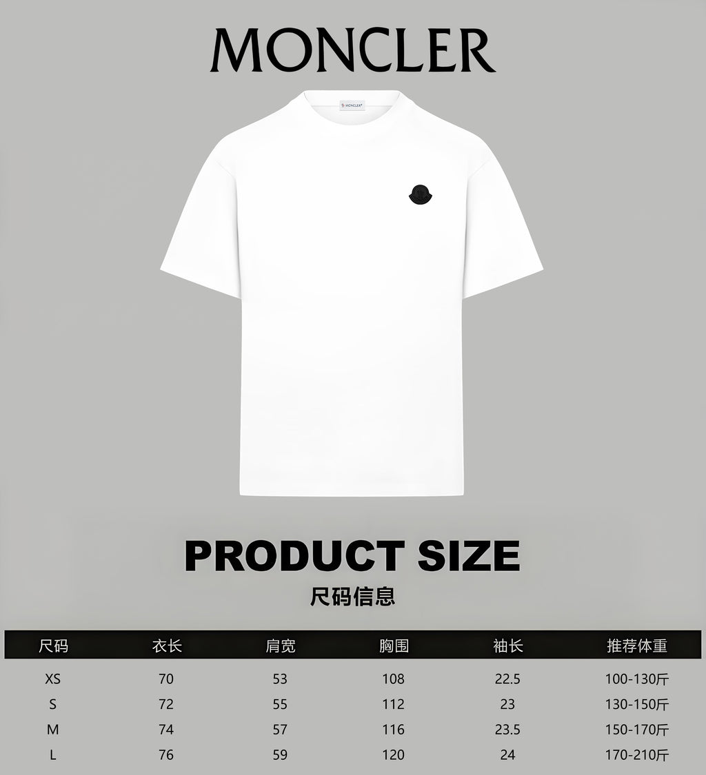 Moncler white short-sleeve T-shirt with size chart graphic below