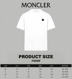 Moncler white short-sleeve T-shirt with size chart graphic below