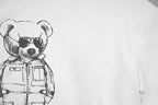White short-sleeve T-shirt with black bear astronaut illustration