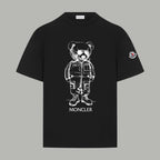 Black T-shirt with panda astronaut graphic and crew neckline