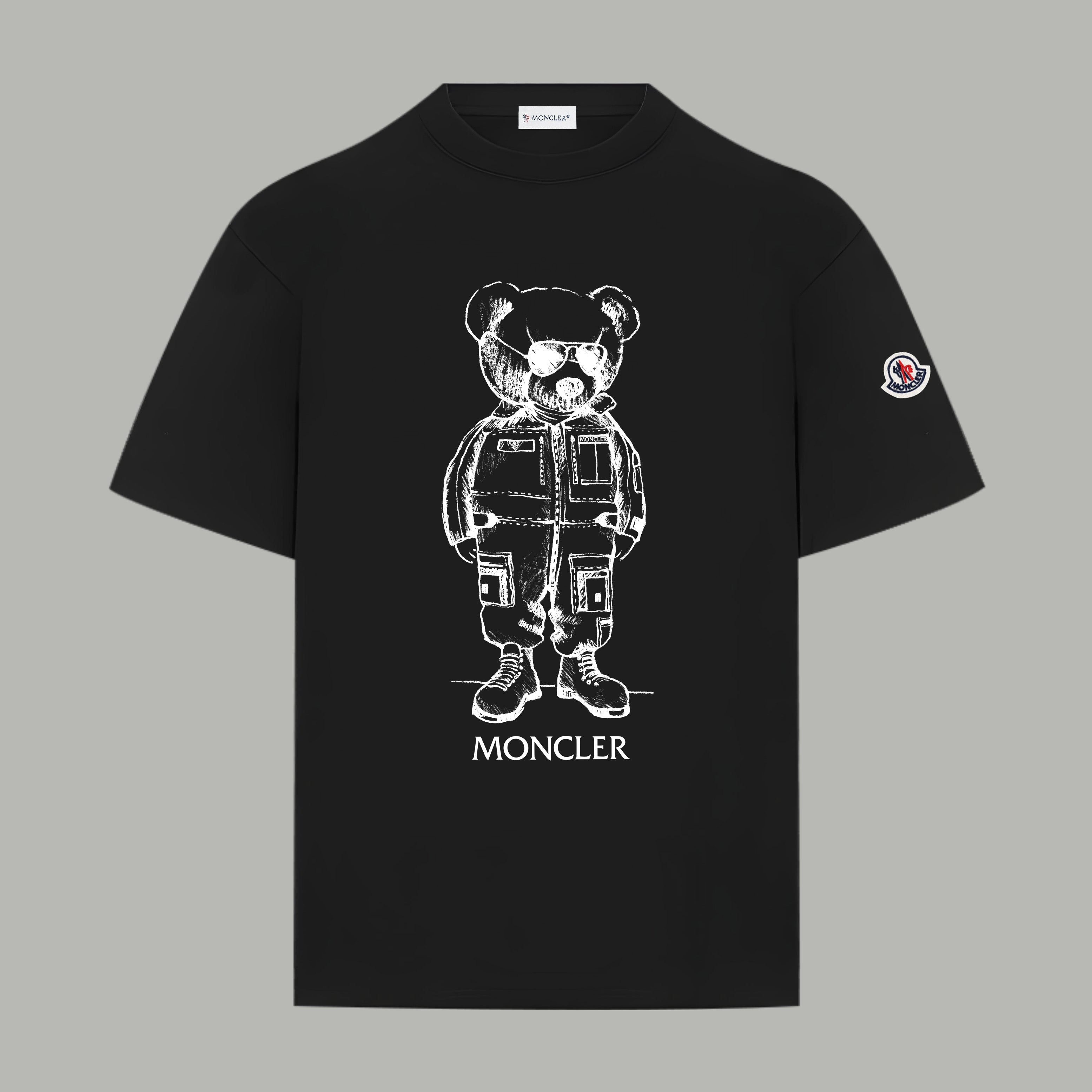 Black T-shirt with panda astronaut graphic and crew neckline