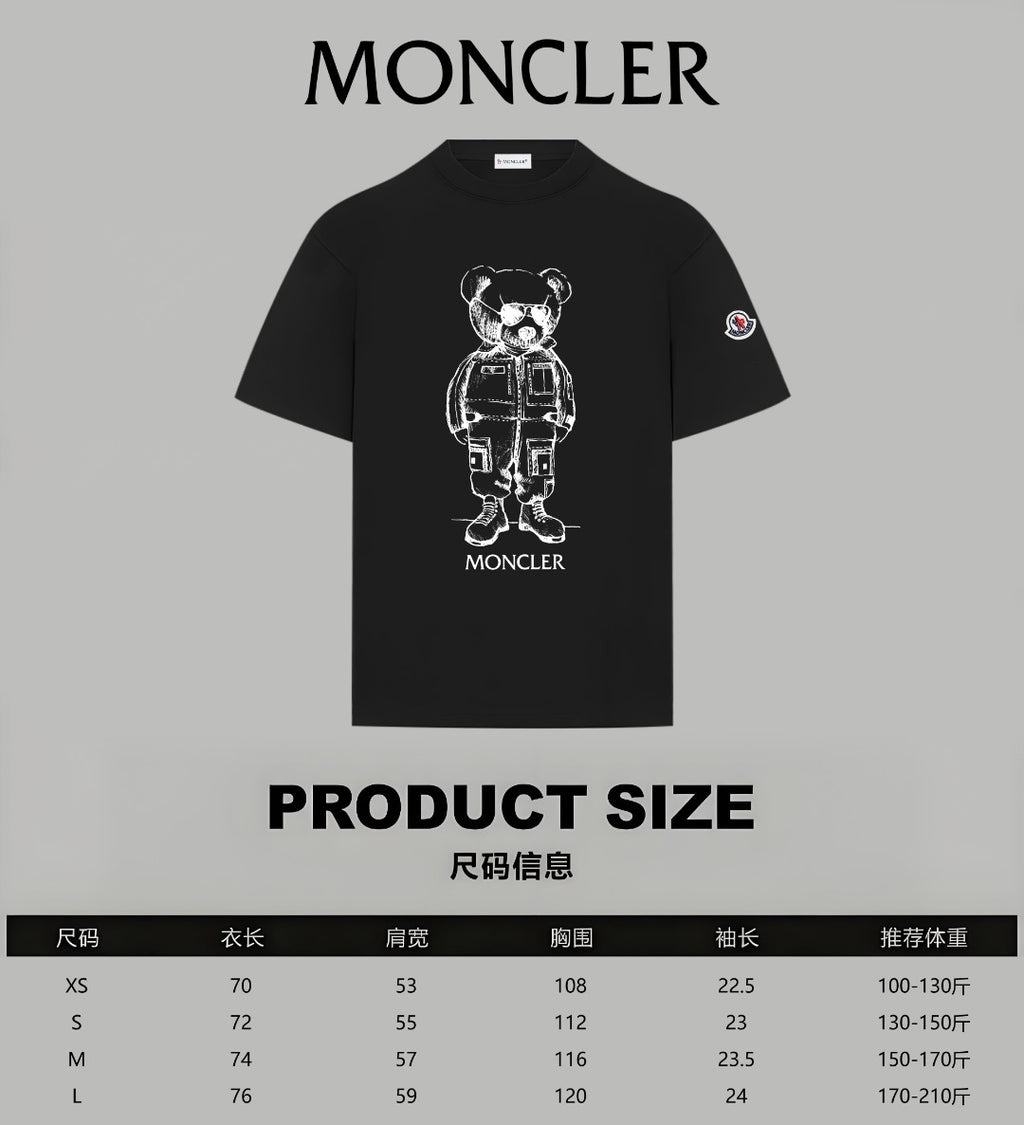 Black T-shirt with panda astronaut graphic and round sleeve patch