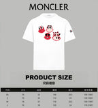 Moncler white short-sleeve T-shirt with red cartoon heart graphic