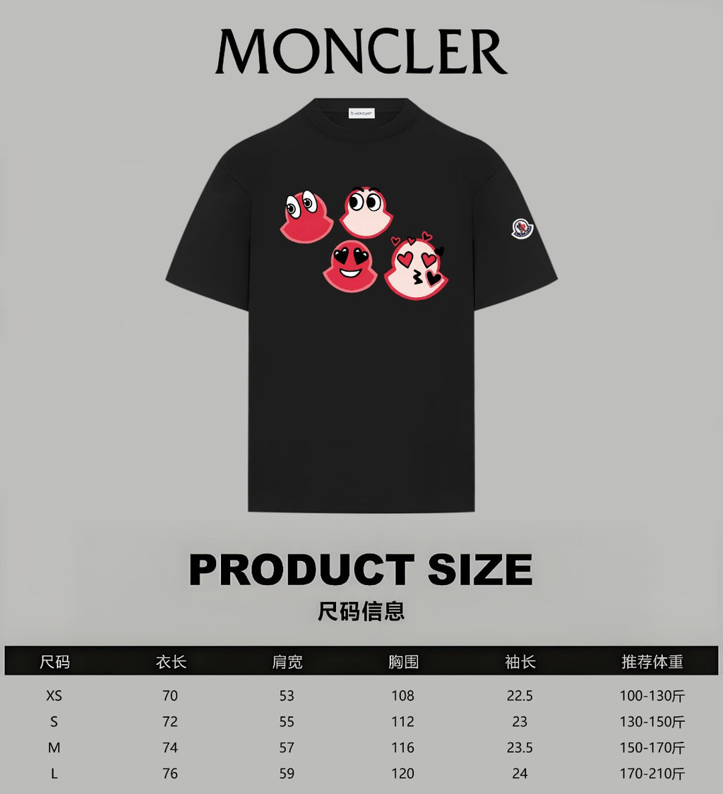 Moncler black short-sleeve T-shirt with red cartoon faces graphic