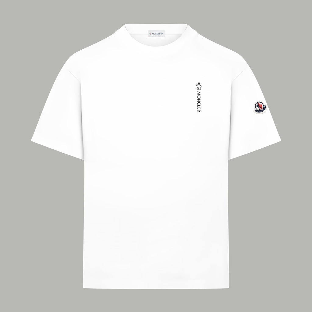 White Moncler short-sleeve T-shirt with small chest logo and sleeve patch