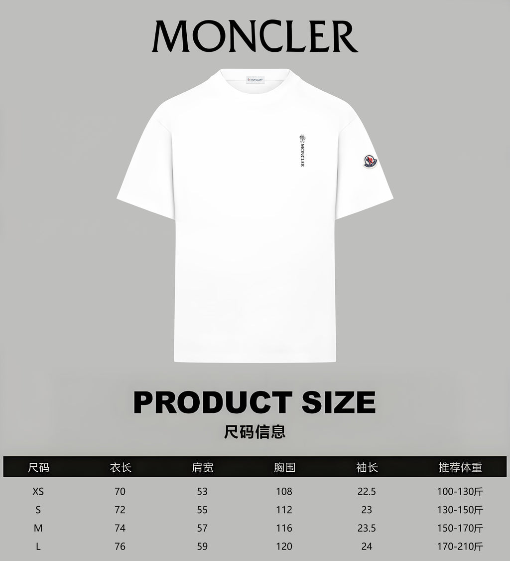 White Moncler short-sleeve T-shirt with chest logo and right sleeve patch