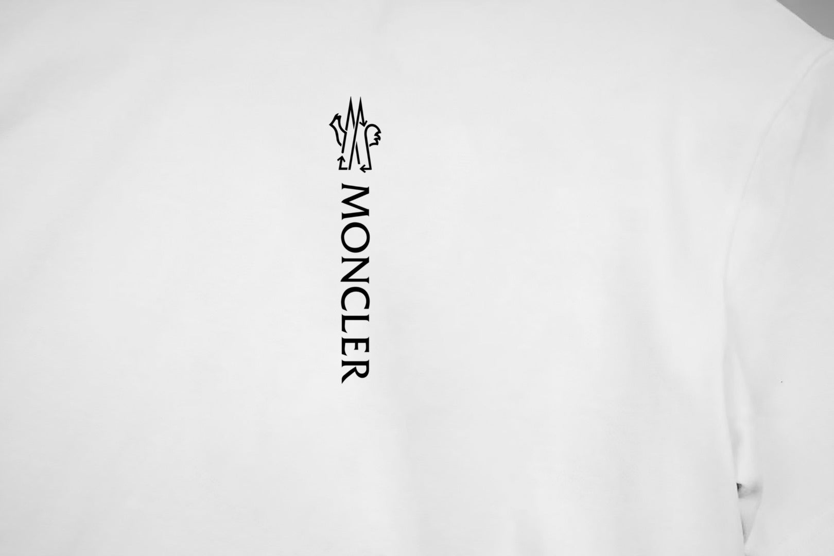 White Moncler T-shirt with vertical MONCLER logo print