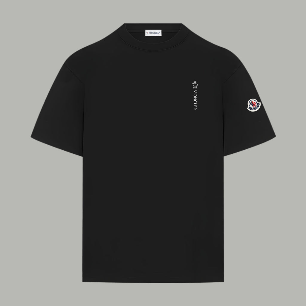 Black Moncler crew-neck T-shirt with chest logo and sleeve patch