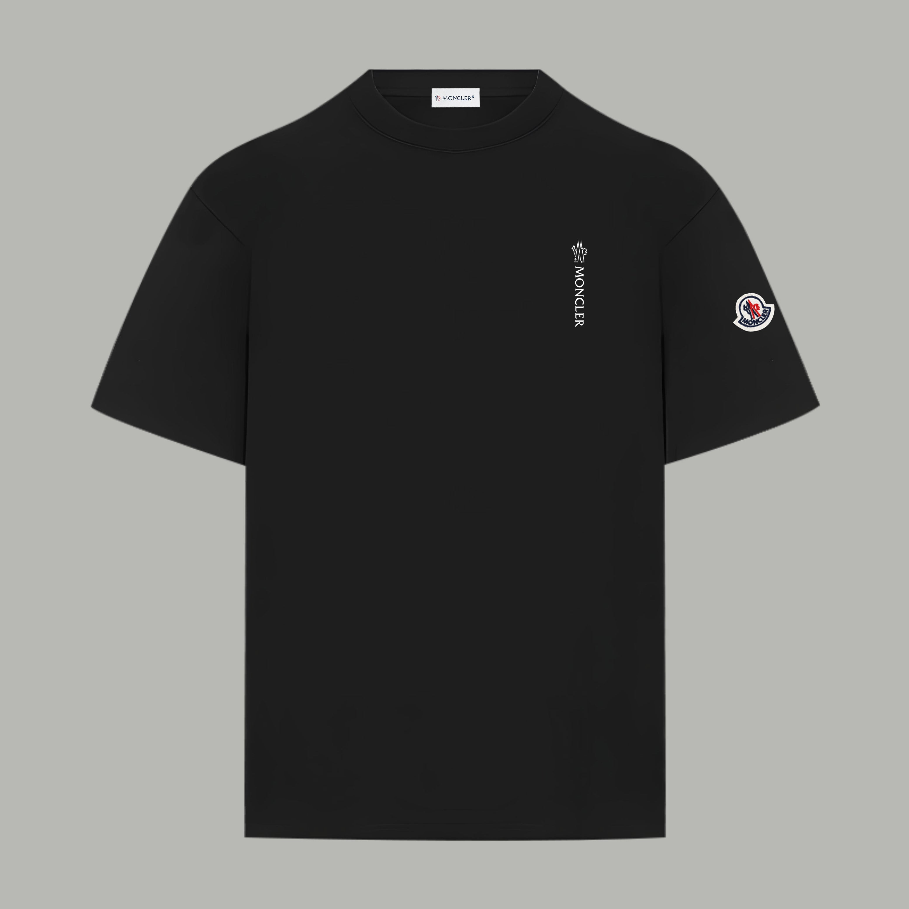 Black Moncler crew-neck T-shirt with chest logo and sleeve patch