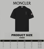 Black Moncler T-shirt with product size chart