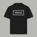 Black Versace logo T-shirt with checker-outline rectangular chest print