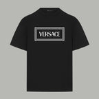 Black Versace logo T-shirt with checker-outline rectangular chest print