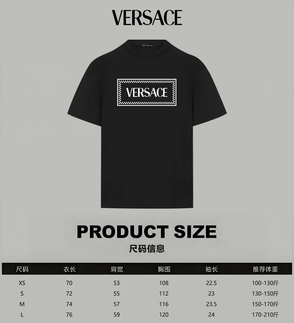 Black Versace logo T-shirt front with rectangular chest print