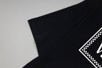 Black Versace T-shirt sleeve and side with checker trim edge