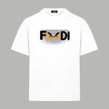 White short-sleeve T-shirt with FENDI logo graphic on the chest
