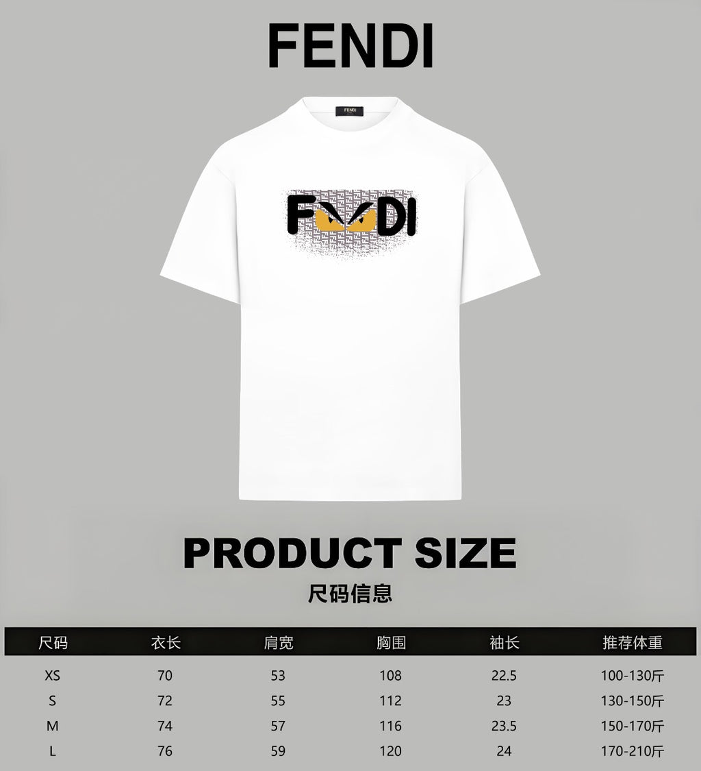 White short-sleeve T-shirt with FENDI logo graphic on the chest