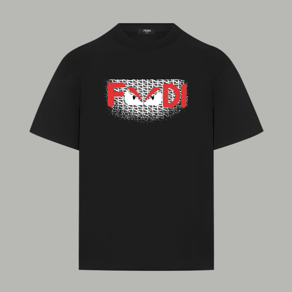 Black Fendi T-shirt with front logo graphic, short sleeves
