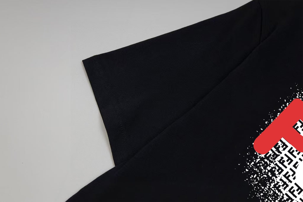 Black Fendi T-shirt sleeve and logo print detail with red motif