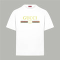 Gucci white short-sleeve T-shirt with multicolor Gucci logo graphic