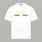 Gucci white short-sleeve T-shirt with multicolor Gucci logo graphic