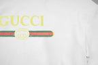 Gucci white T-shirt chest graphic with Gucci logo and emblem