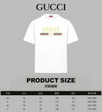 Gucci white short-sleeve T-shirt front view with multicolor logo graphic