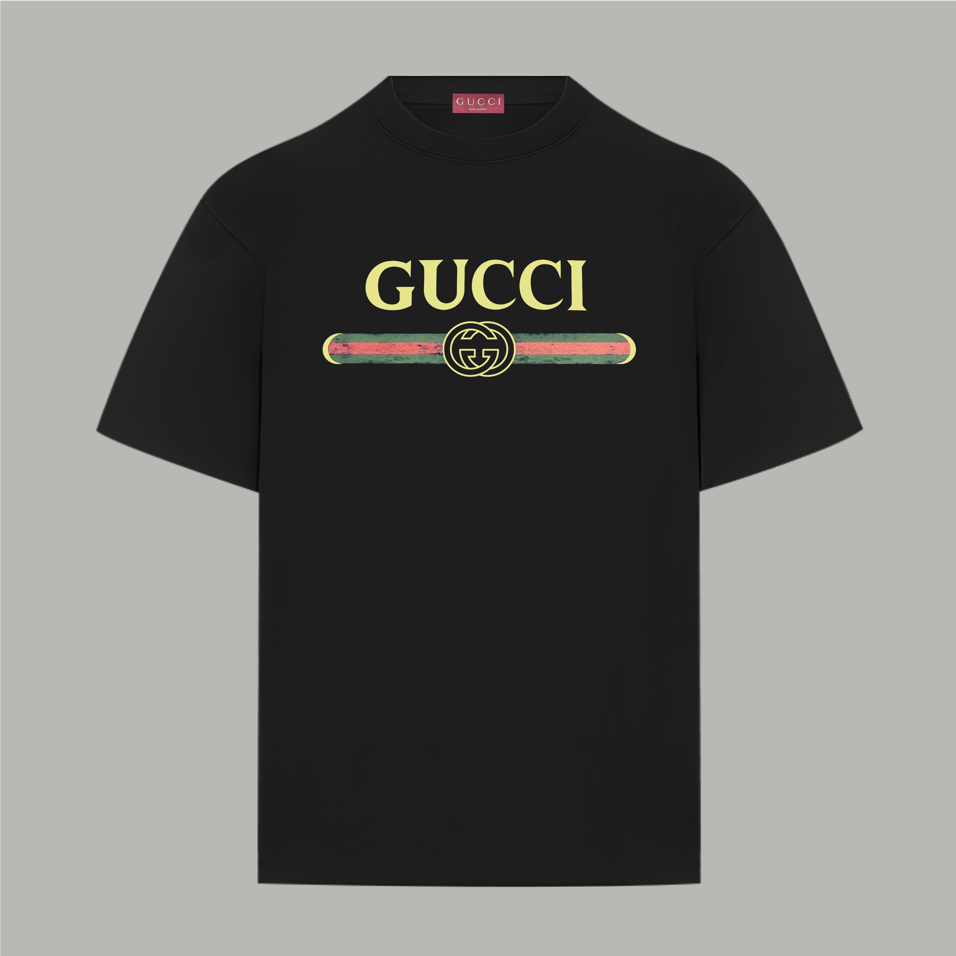 Black Gucci T-shirt with multicolor logo chest graphic