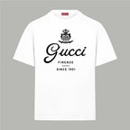 White short-sleeve T-shirt with Gucci crest and 'Gucci Firenze Since 1921' print