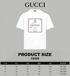 White Gucci T-shirt front view with square 'Gucci' logo graphic