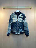 Louis Vuitton patchwork denim jacket with zip front and ribbed mock neck