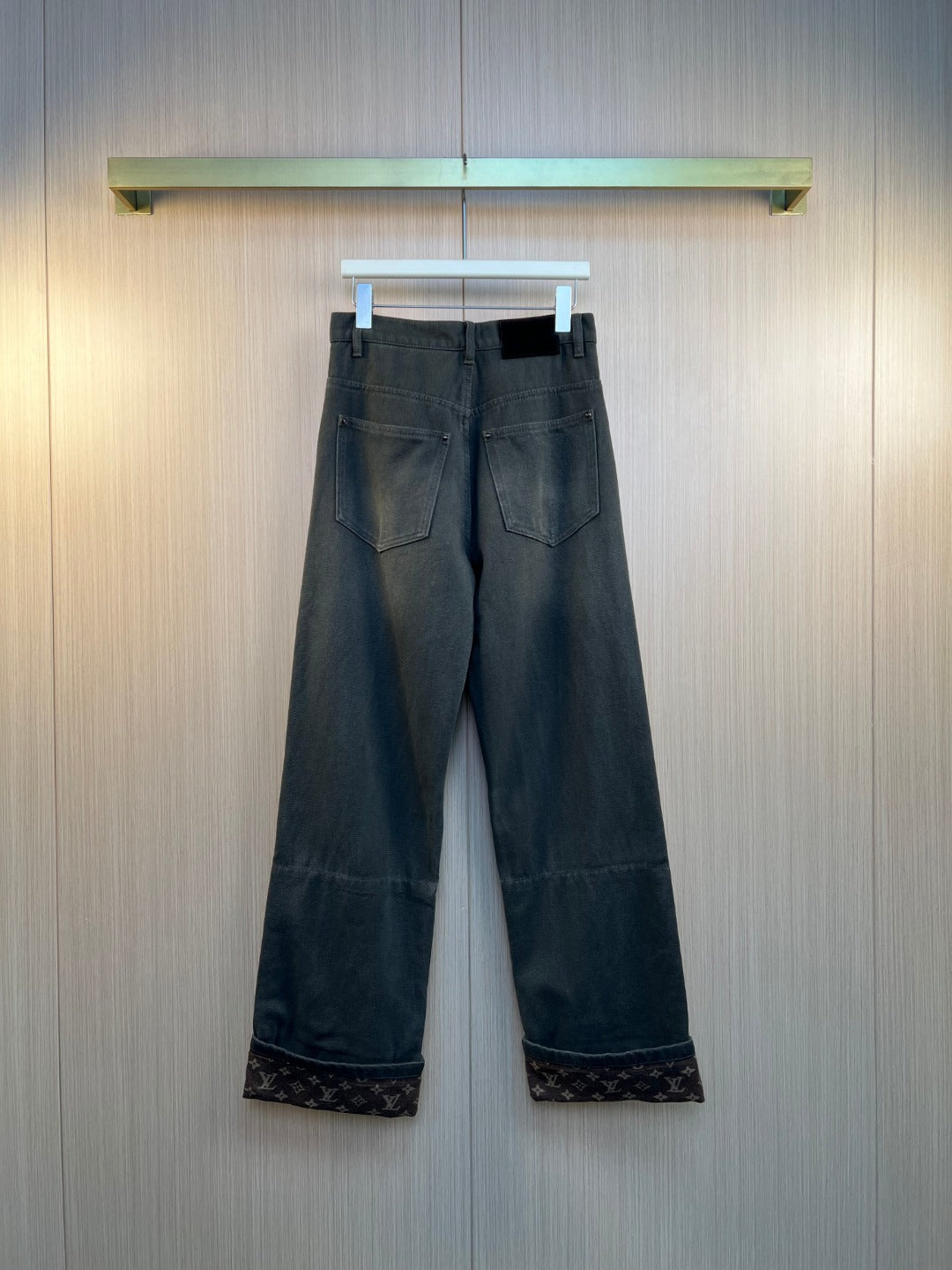 Wide-leg pants in dark gray with Louis Vuitton monogram-trimmed cuffs