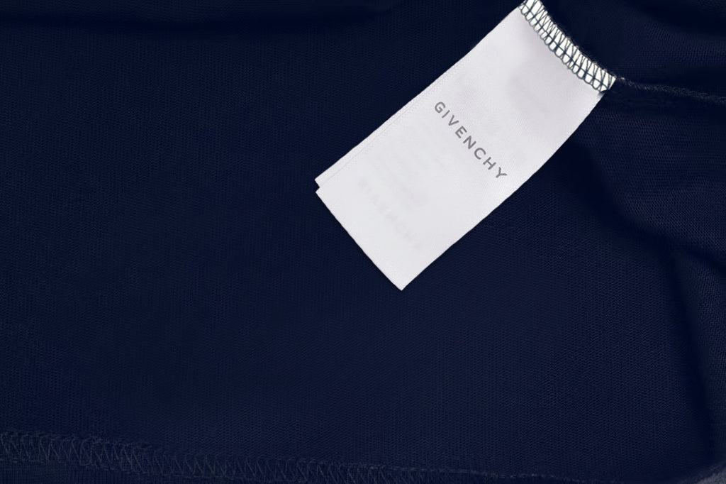 Navy Givenchy T-shirt hem and interior care label