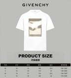 White Givenchy T-shirt with front graphic, product size chart text