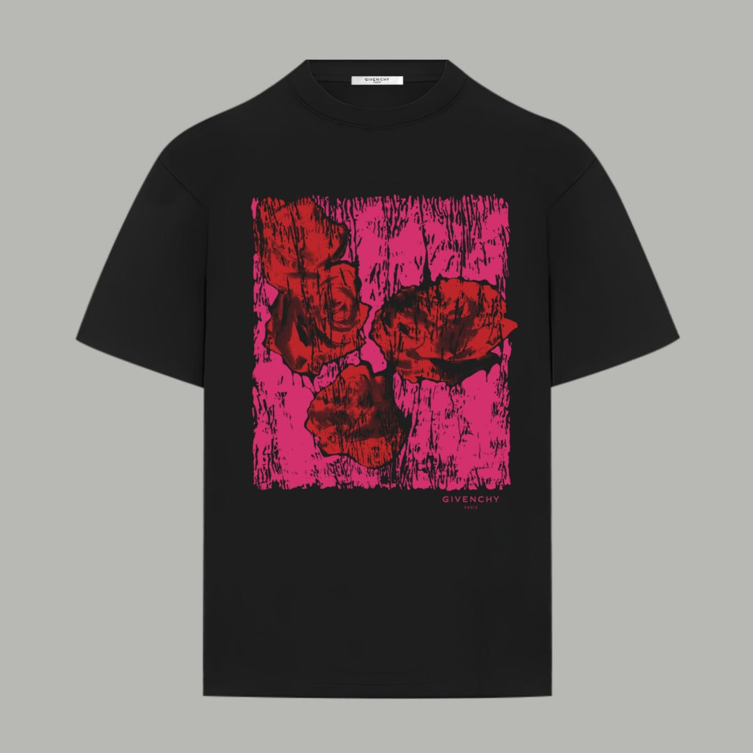 Black Givenchy T-shirt with pink distressed graphic on front